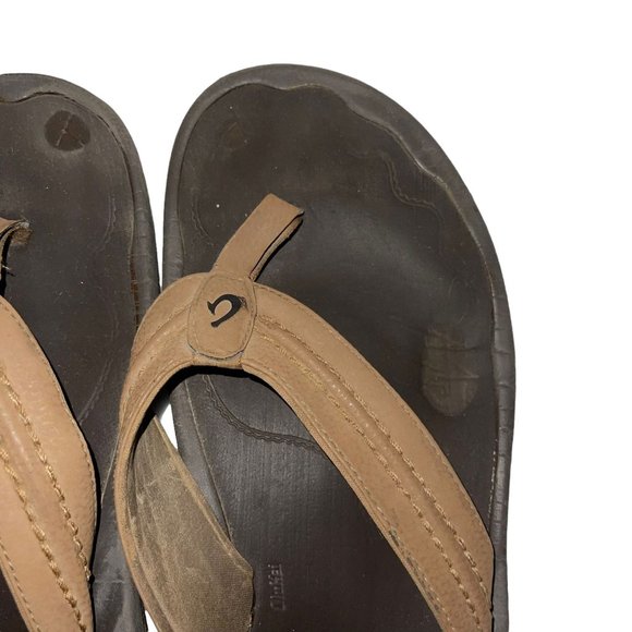 Olukai Brown Leather Thong Flip Flops Sandals Men's 15 - Picture 10 of 12